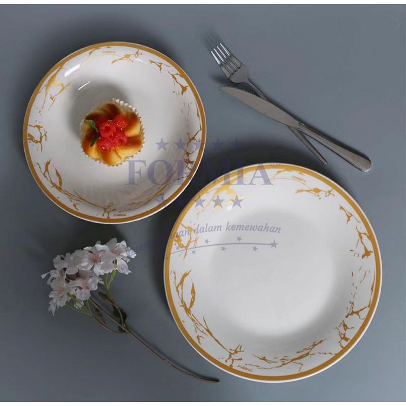 Piring Lontong Marmer Putih gold Formia
