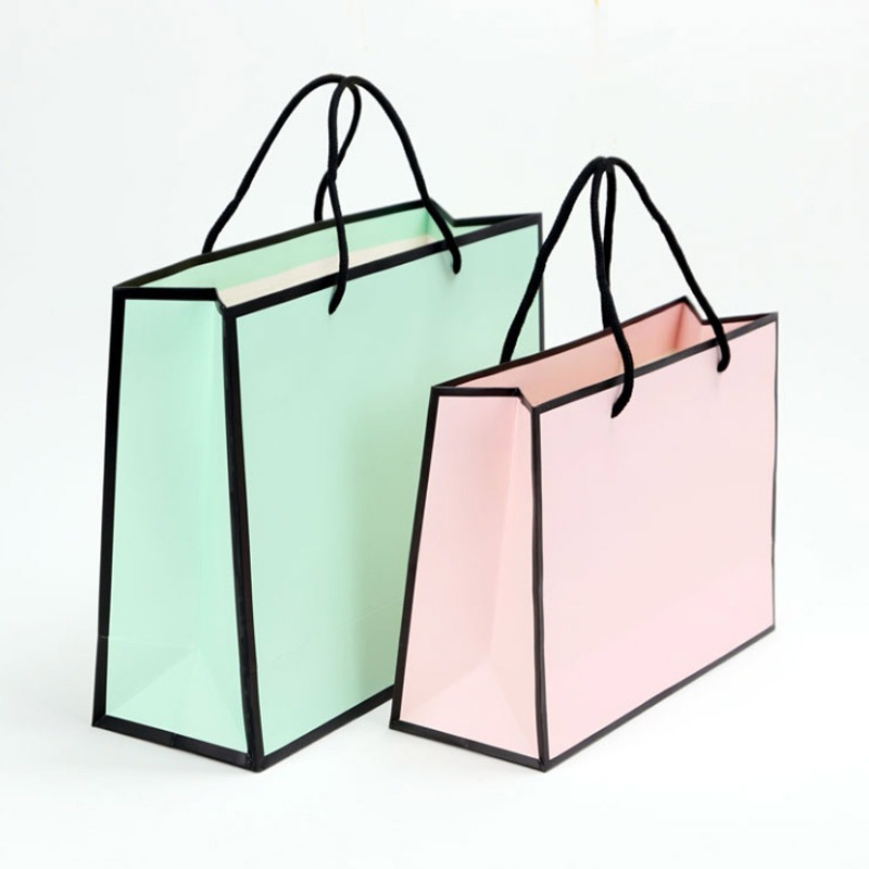 

Paper bag kantong kertas hijau tosca pink border hitam hampers hamper tas goodie gift hadiah