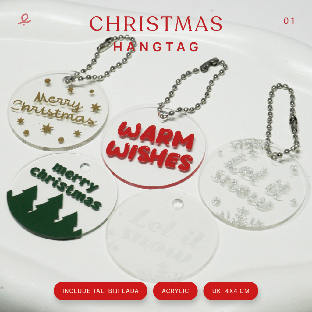 

Christmas Hangtag Acrylic | Bulat | 4x4 cm | Include tali biji lada