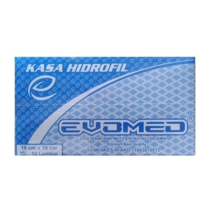 Kasa Hidrofil Steril merk Evomed 16 cm x 16 cm isi 12 lembar