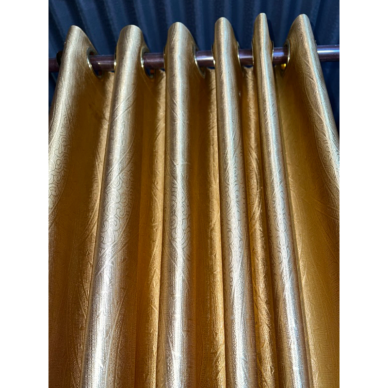 GORDEN BAHAN BLACKOUT WARNA KUNING GOLD MEWAH BONUS TALI KAIN SENADA.