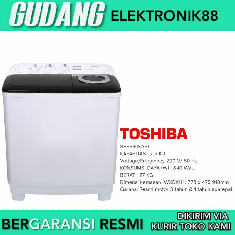 Mesin Cuci Toshiba 2 Tabung 7,5 kg VH-H85MN Twin Tub 7,5Kg