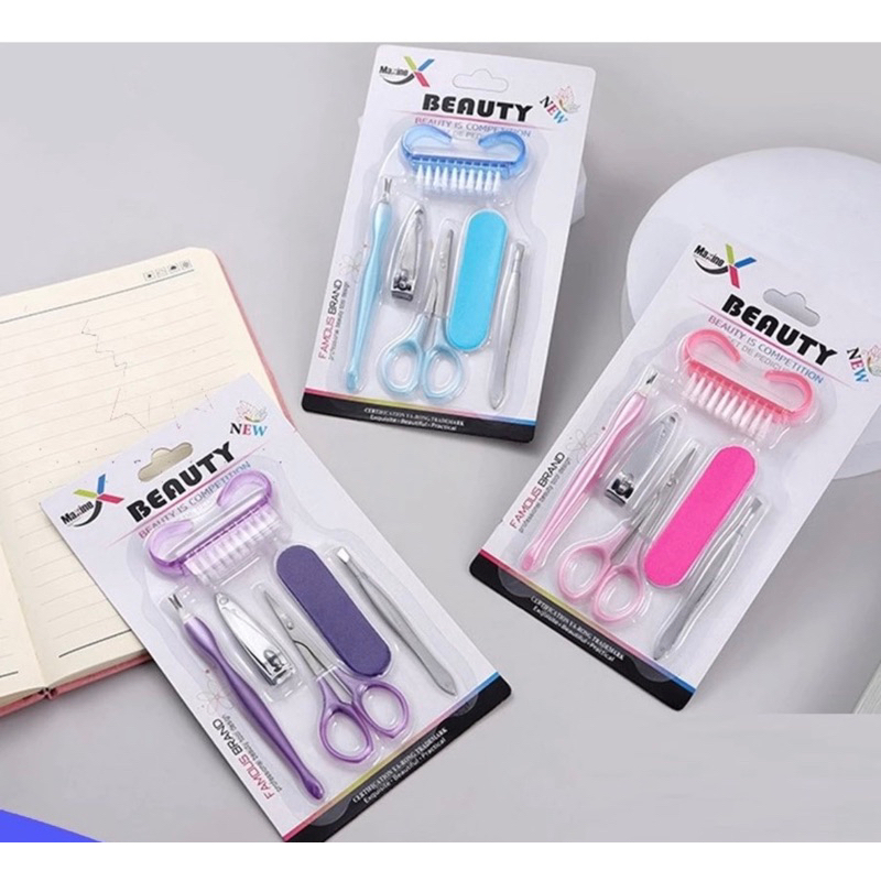 SET MANICURE  Alat Medicure Pedicure Manikur Set 6 in 1 Sikat Gunting Kikir Perawatan Kuku
