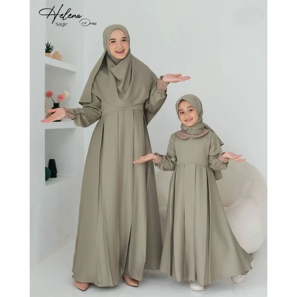 Couple Ibu anak perempuan Helen Dress Crinkle airflow Baju couple ibu anak perempuan Gamis couple ibu anak perempuan Baju kapelan suami istri anak Baju sarimbit keluarga muslim 2023 gamis couple keluarga