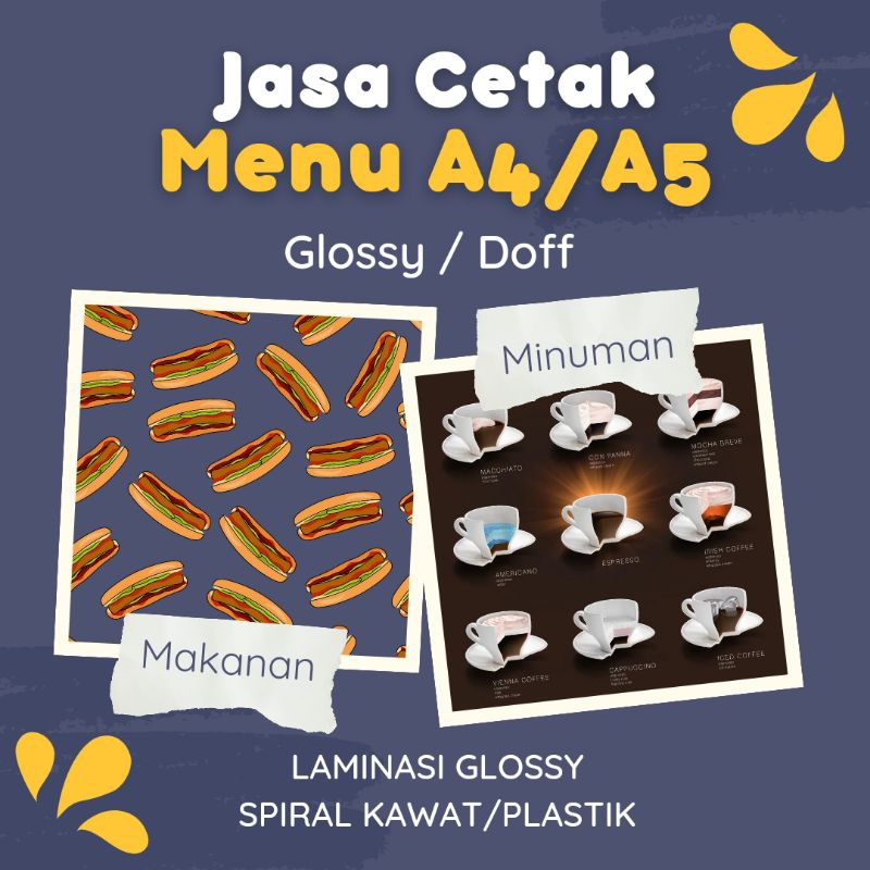 

Cetak Menu Makanan Minuman Kafe Restoran Warung A4 A5 (per lembar)