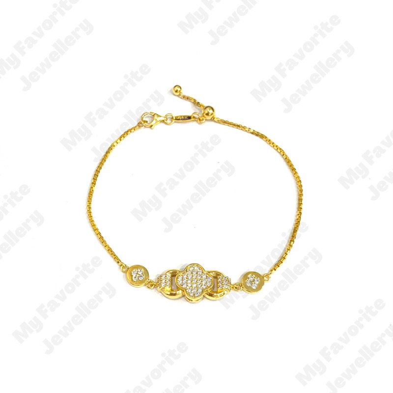 Gelang Serut White Clover Emas Asli Kadar 700