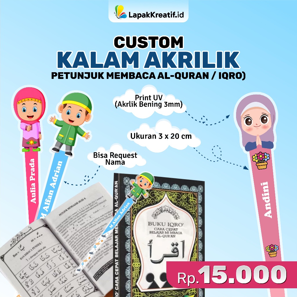 

Kalam Custom Akrilik Print UV / Penunjuk Membaca Qur'a / Tuding Mengaji dengan Custom Nama