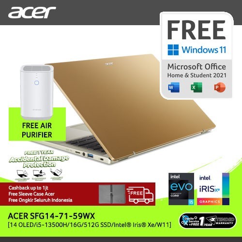 ( FREE AIR PURIFIER ) ACER SWIFT GO 14 OLED SFG14-71-59WX 14 INTEL GEN 13 i5-13500H RAM 16G  SSD 512GB GOLD