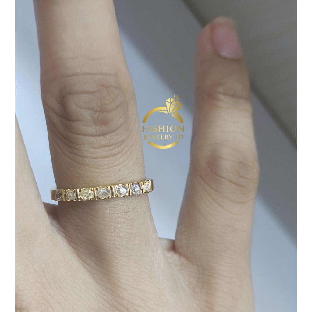 Cincin listring emas berlian sebaris emas kuning