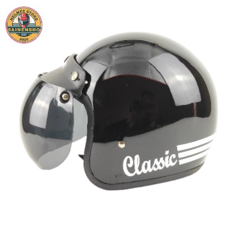 helm classic garis tiga sni dewasa helm bogo retro kaca cembung helm