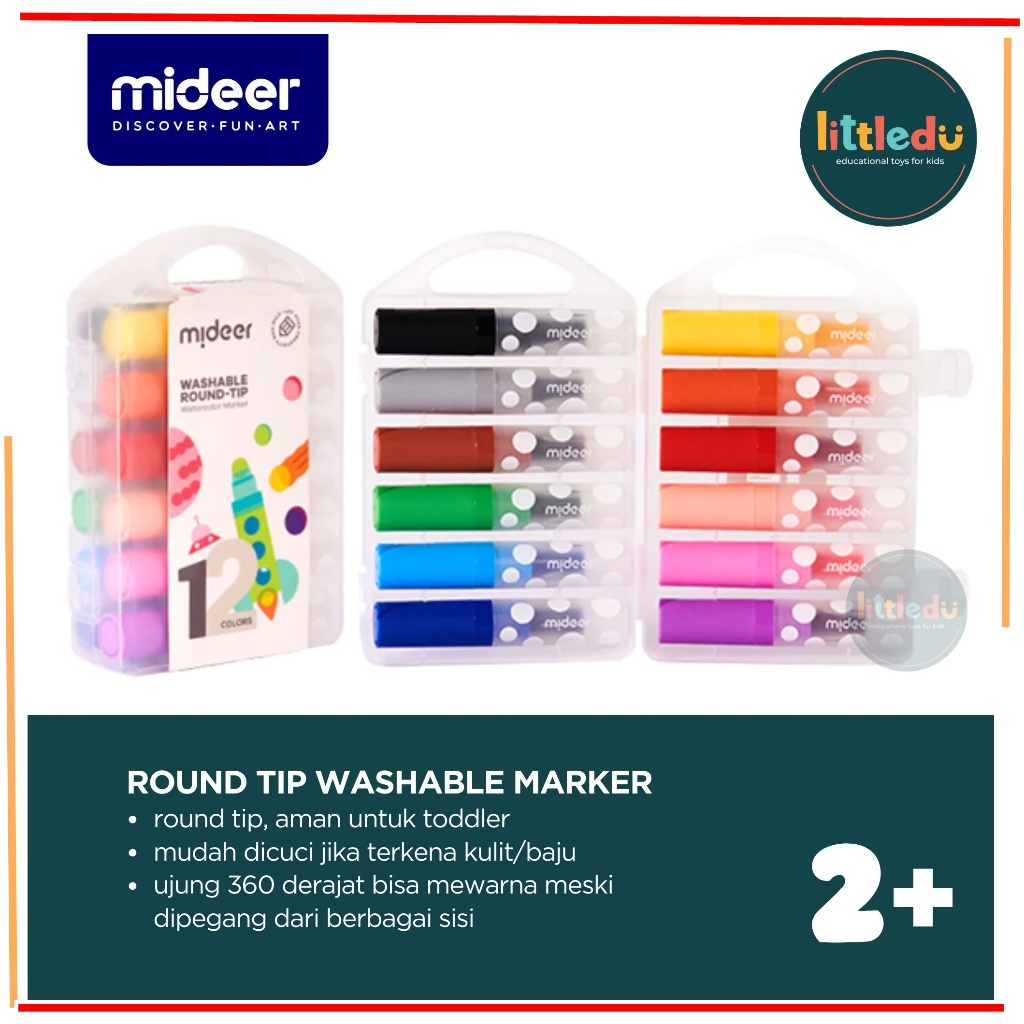 

Mainan Edukasi Anak - Mideer Round tip Washable Marker 12