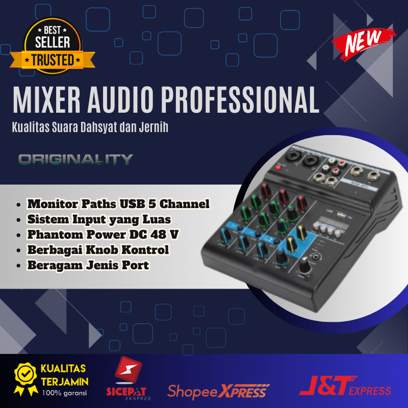 Mixer Audio Professional Mixer Audio 4/5 Channel USB Phantom Power 48 V
