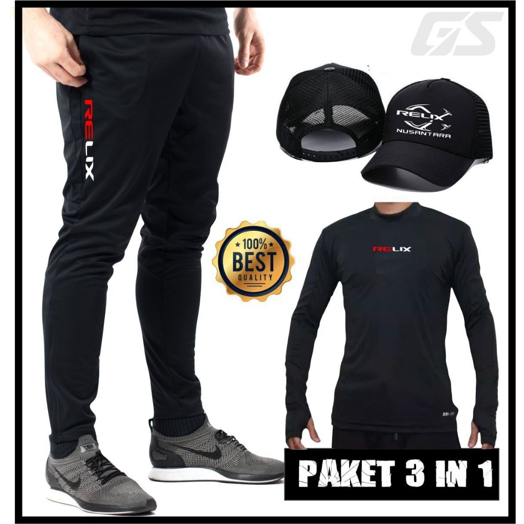 Relix Paket Mancing 3 in 1 isi Topi Mancing Jersey Mancing dan Celana Memancing Bahan Adem Cepat Ker