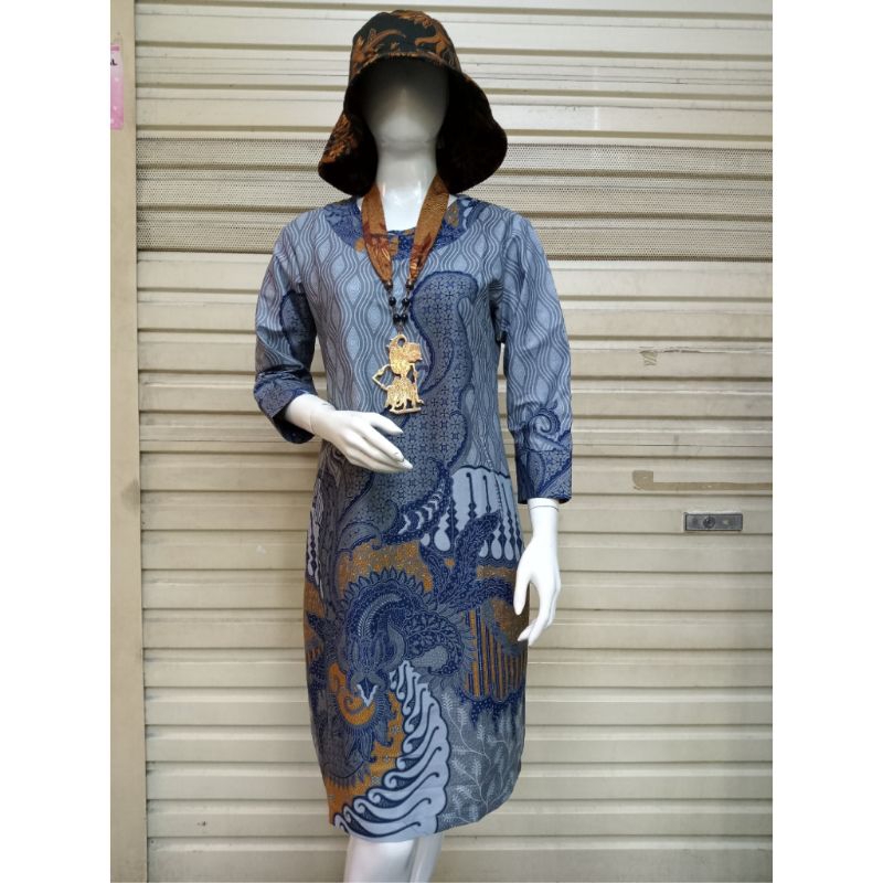 Batik Tunik Qistina Batik Bahan Katun Motif Abu Pekalongan
