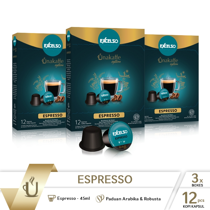 

Kopi kapsul Excelso Unakaffe Espresso - Pack Of 3 Folding Box