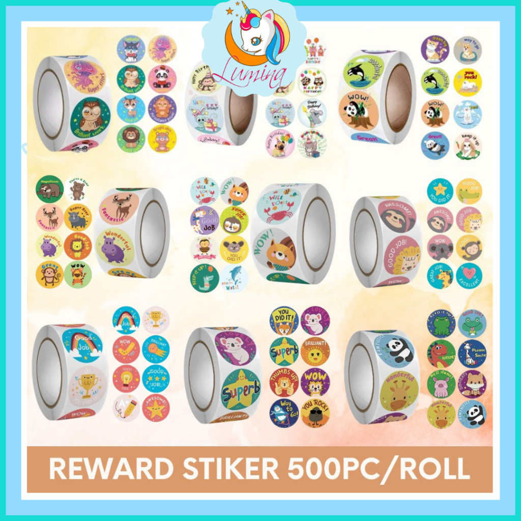 

Stiker Reward Roll Bulat Isi 500 Pcs Anak Ucapan Motivasi Animal Unicorn Thank you Lucu Kartun