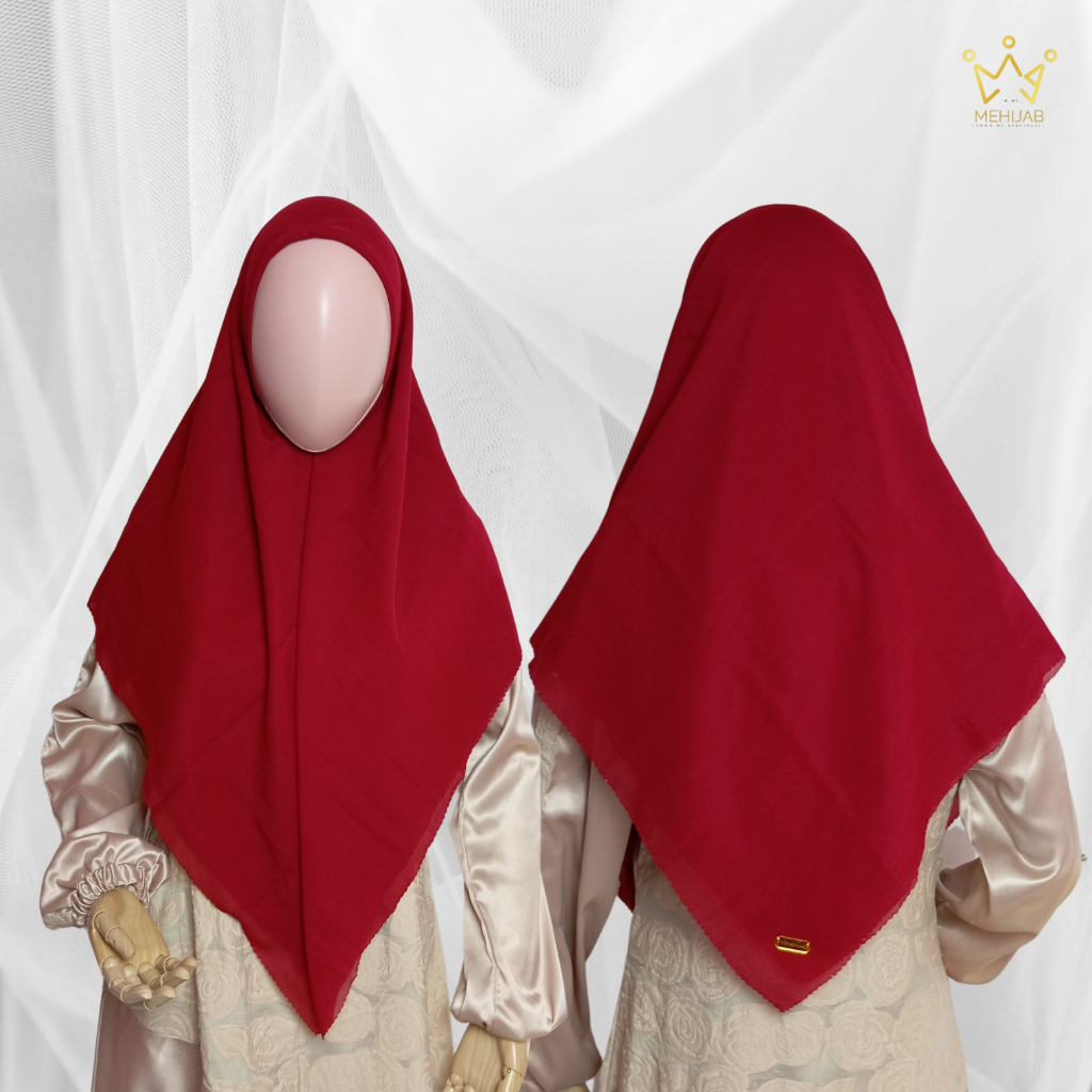 Hijab Segi Empat Kerudung Jilbab Polos Merah Maroon Double Hycon