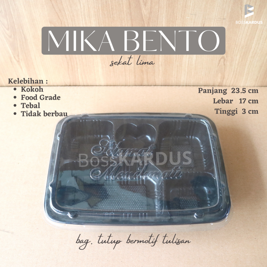 

1 pak isi 50pcs!! Tray Bento Sekat 5/Kotak Bento Partisi Sekat 5/Tray dan Tutup 23,5x17x3 cm