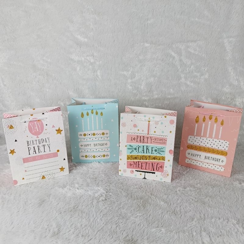 

Goodie Bag Small Glitter Happy Birthday Pastel And Black Premium Import