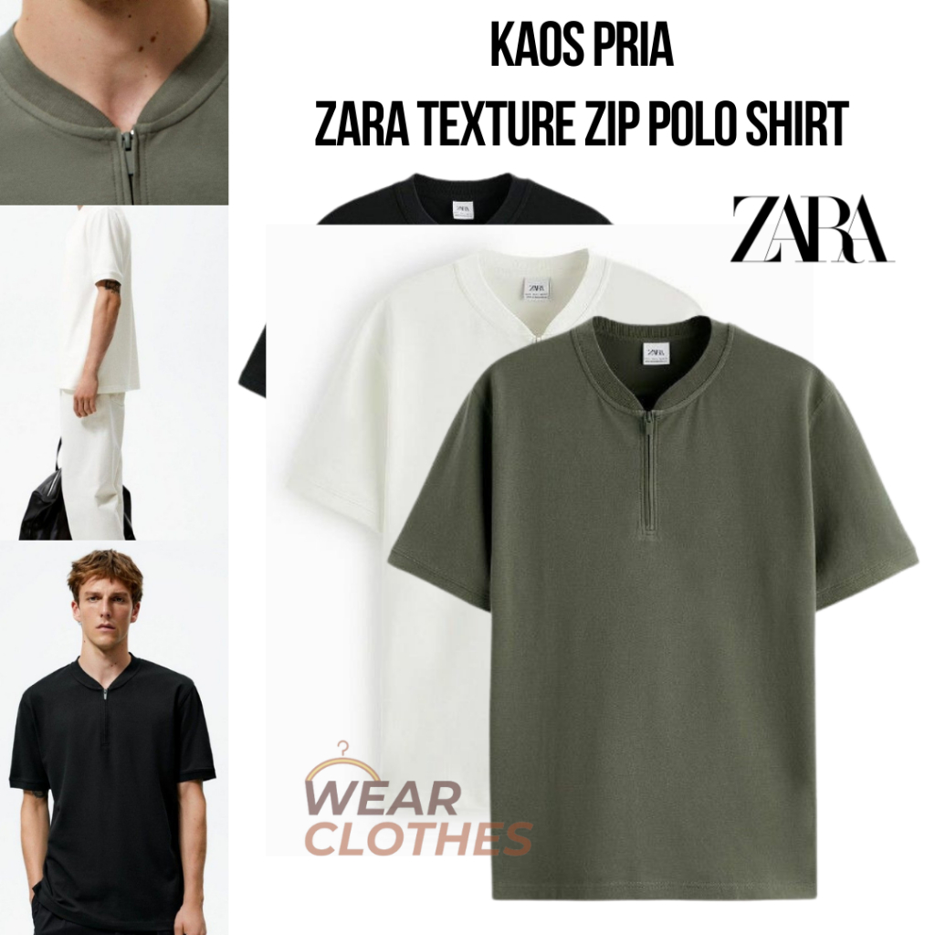 Kaos Zara Texture Zip Polo Shirt Original / Baju Koko Zara Original Pria