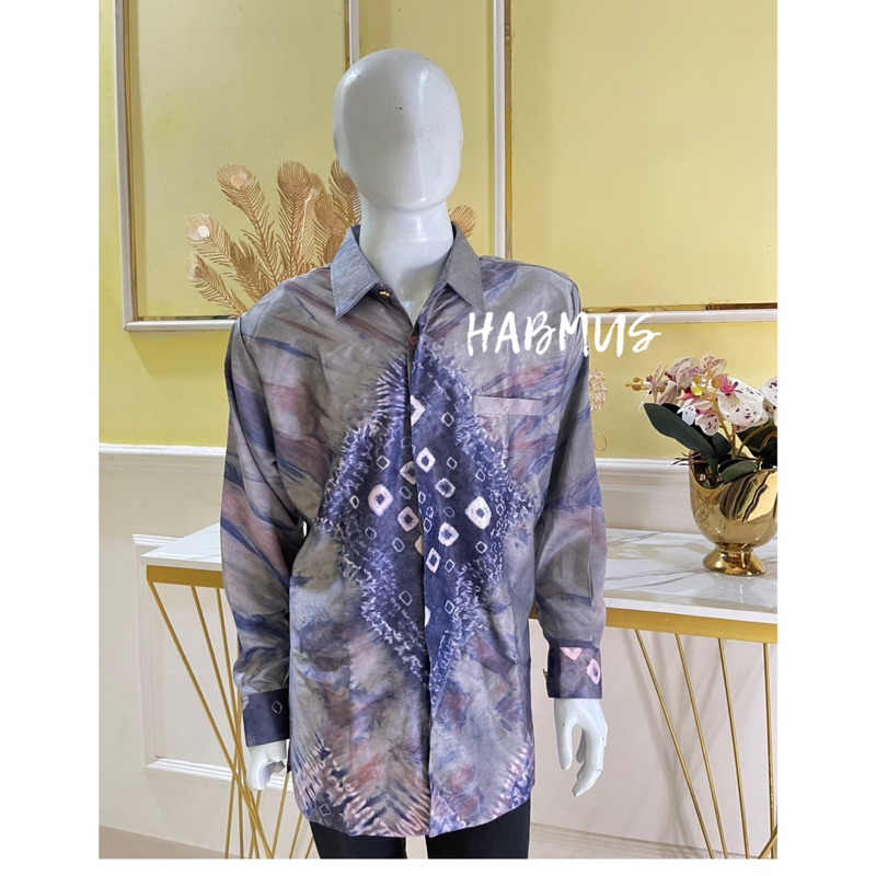 kemeja jumputan pria asli palembang sutra silk tenun