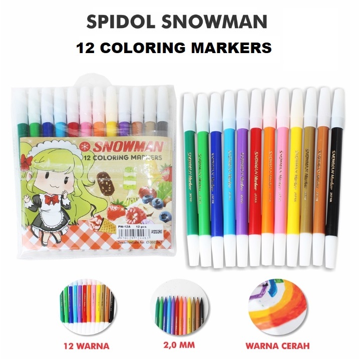 

SPIDOL SNOWMAN 1 SET ISI 12 WARNA/ SPIDOL 12 WARNA