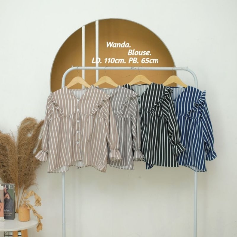 BLOUSE WANDA atasan wanita salur rempel// T-shirt wanita kekinian fashion