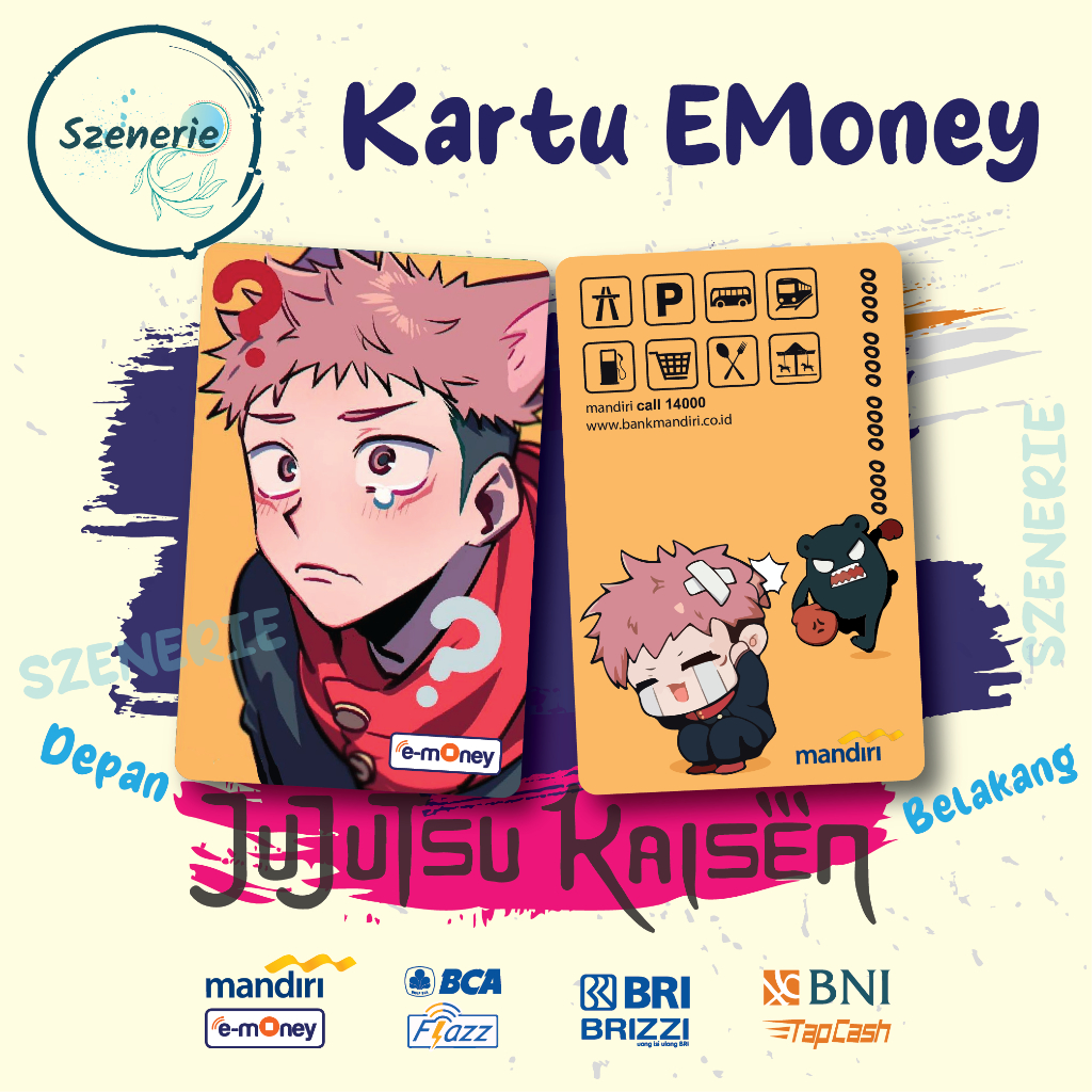Emoney Yuuji Itadori Jujutsu Kaisen Flazz gen 2 Kartu E-money Mandiri BCA Tapcash BNI Brizzi BRI NFC