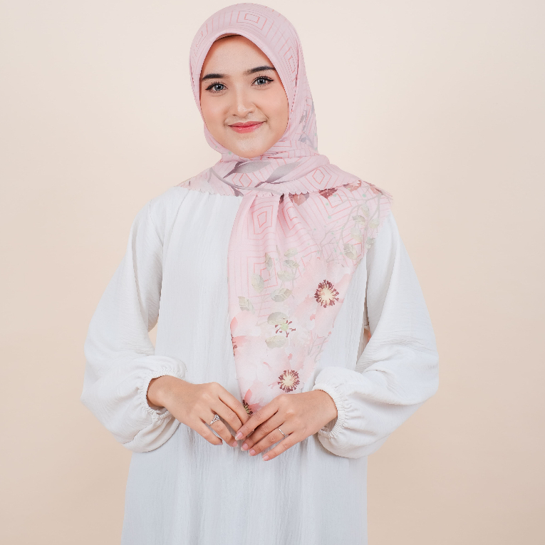 HIKIVA Laser Cut Hijab Segi Empat Print Motif Jaida Warna Salem