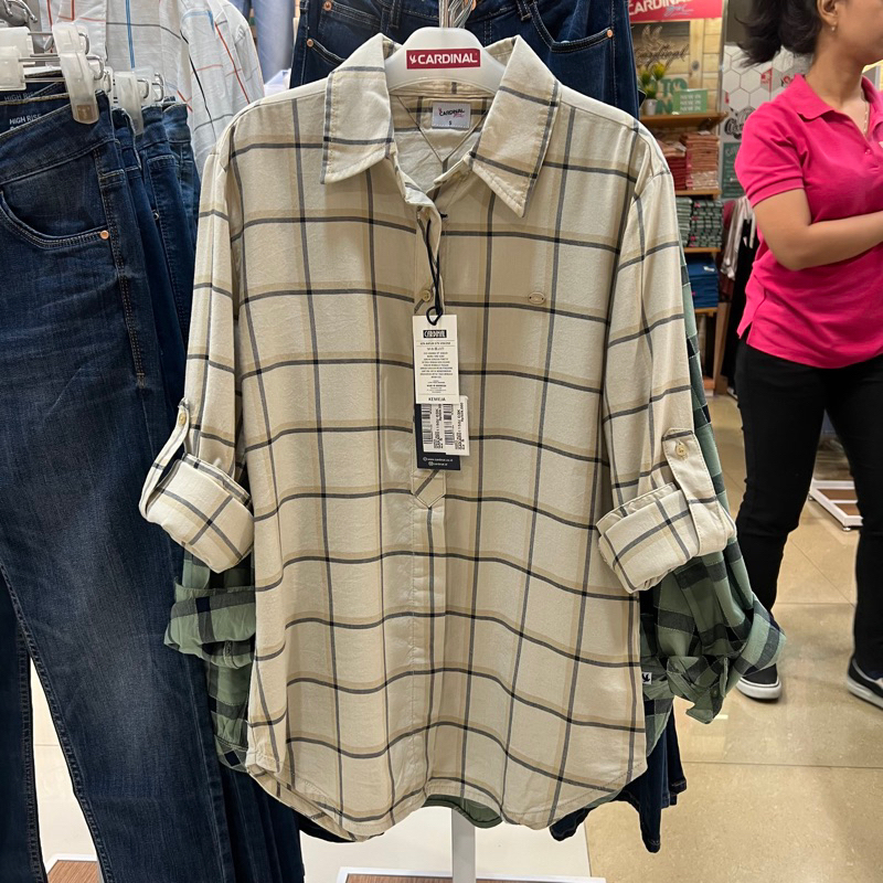 Cardinal girl blouse wanita motif kotak-kotak khaki big size S-XXL