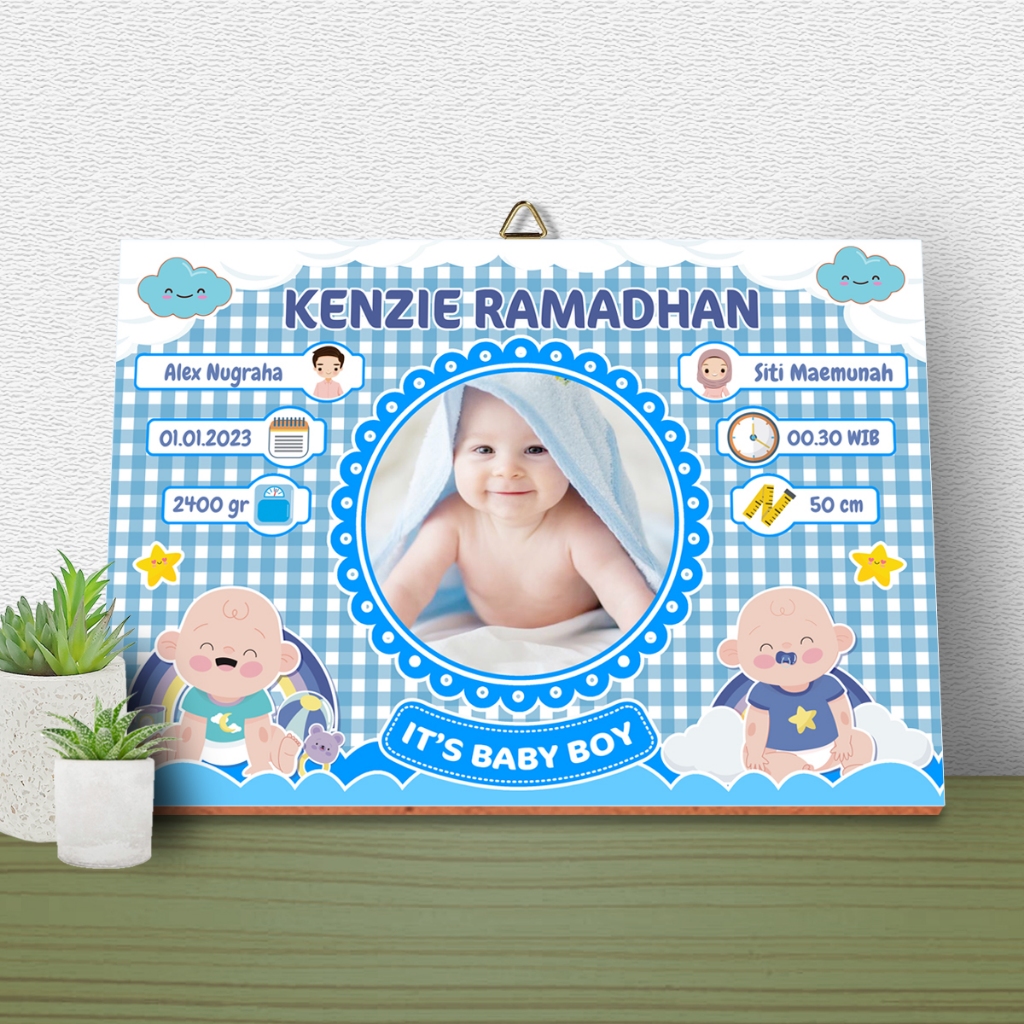 biodata bayi custom - biodata bayi biru - biodata bayi pink - pajangan biodata bayi lucu - hiasan di