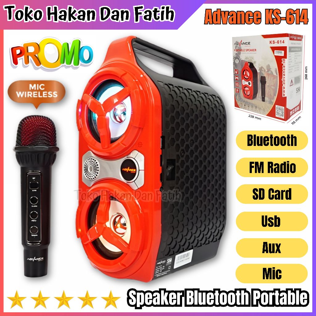 Advance KS-614 Speaker Bluetooth Portable Extra Power Sound Gratis Mic Wireless Karaoke Recharger US
