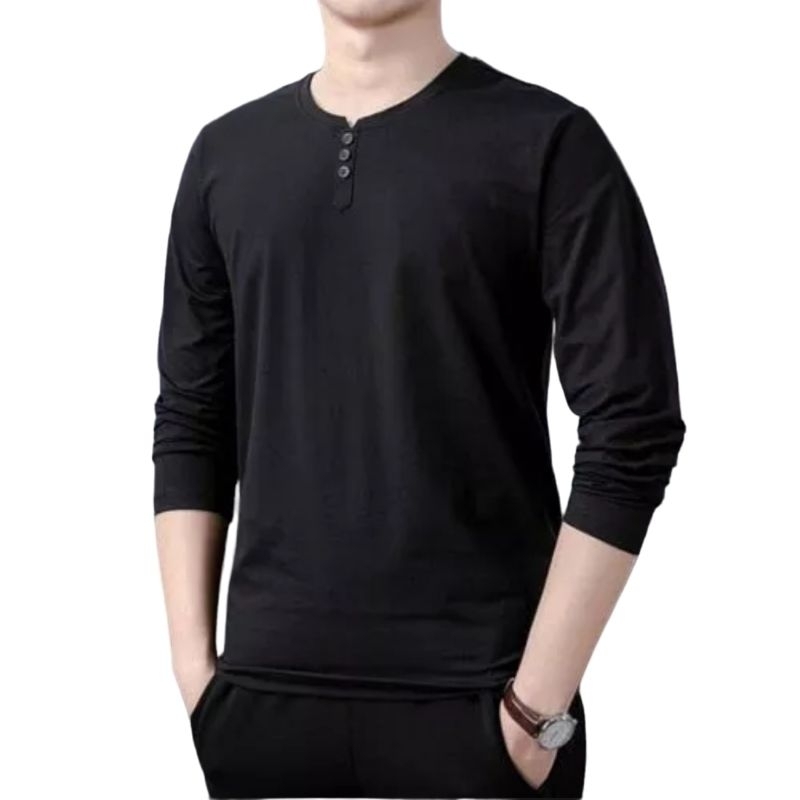 Kaos Kancing Tempel  Terbaru Lengan Panjang Musim Gugur T Linen Kaos Pria Tebaru Pria Kasual Atasan 