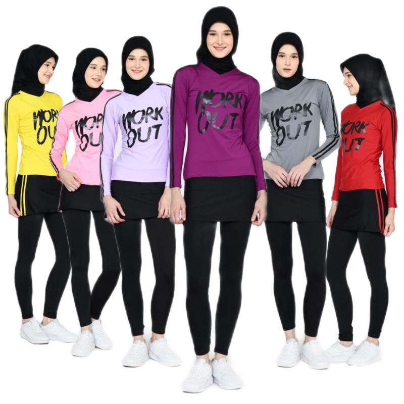 Setelan Olahraga kaos Alisa Lengan Panjang&Legging rok Span