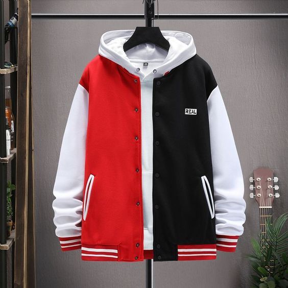 Jaket Varsity Kupluk Hoodie Big Size (S - 6XL) REAL Logo Jacket Baseball Kancing Bomber Oversized XX