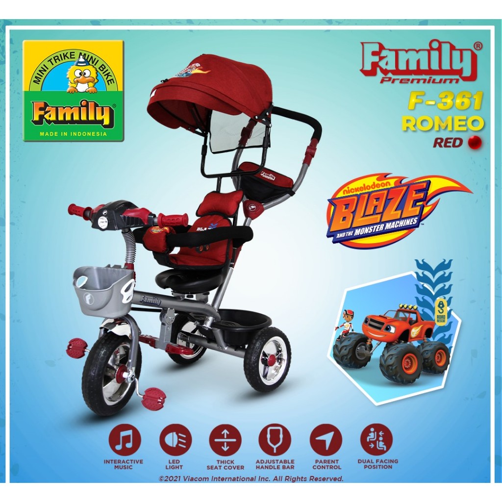 Sepeda Tricycle Anak Roda 3 Family F 361 Romeo Musik Lampu Kursi Bisa Diputar