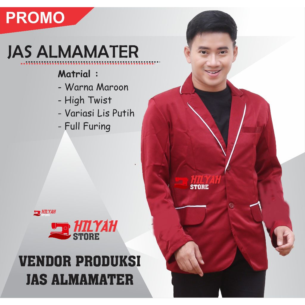 Jas Almamater SEKOLAH merah maron lis putih bisa tambah bordir, Jas Sekolah, Jas Merah Maroon
