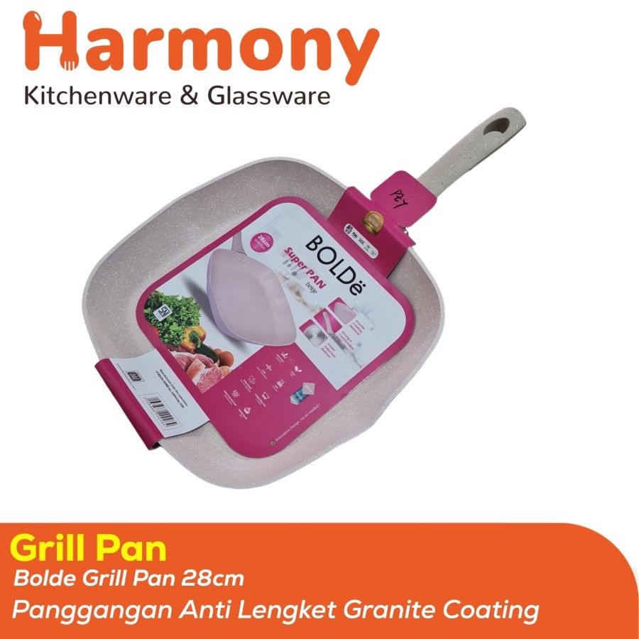 Bolde Grill Pan 28cm Pan Penggorengan Bakaran Anti Lengket Granite Coating