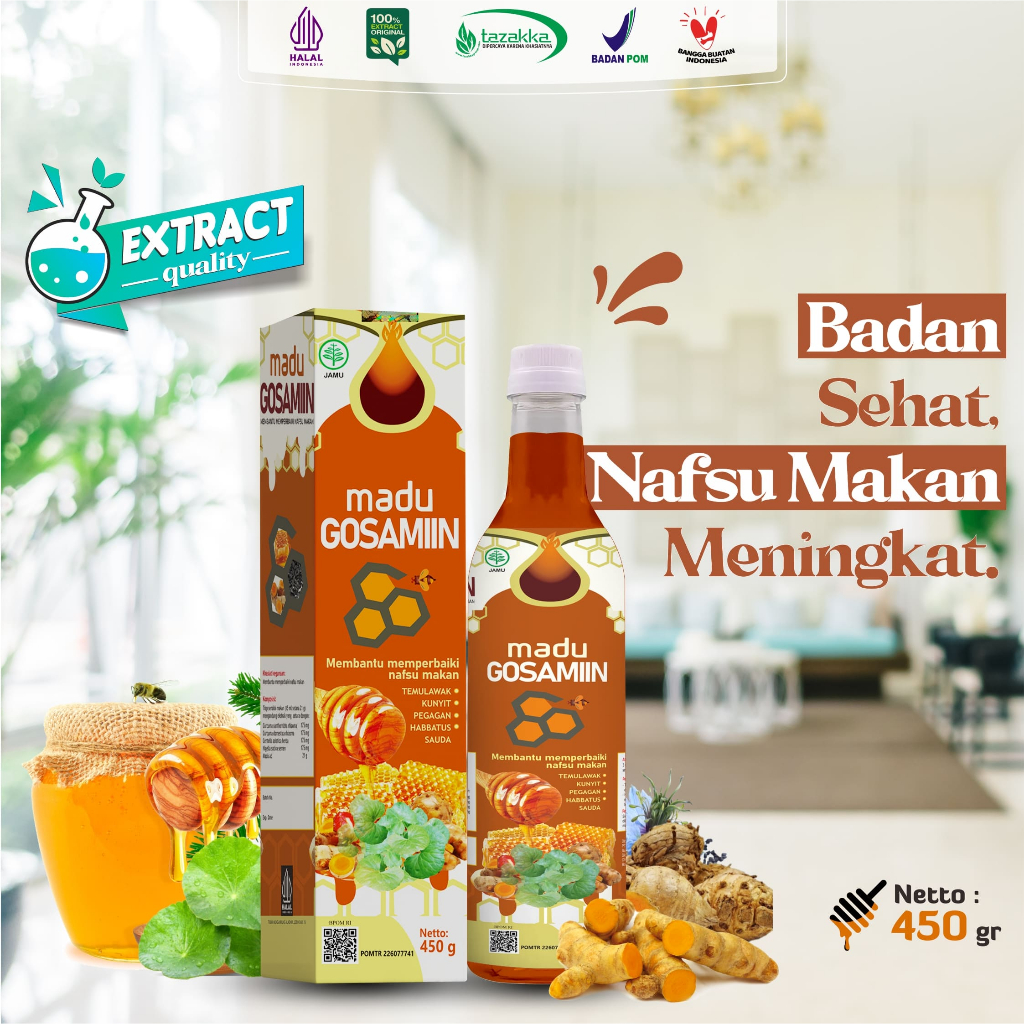 

Madu Penambah Nafsu Makan Anak Dewasa 450 gr GOSAMIIN Ekstrak Herbal Tazakka