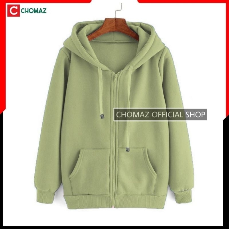 Jaket Fleece Resleting Hoodie Polos Zipper Mint Pria &amp; Wanita Size L XL XXL Chomaz