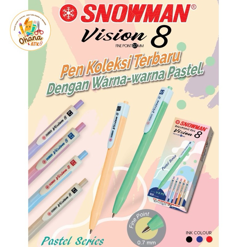 

(1pack) Pulpen Snowman V8 PASTEL 0.7mm Ballpoint Pen Sama Snowman V5