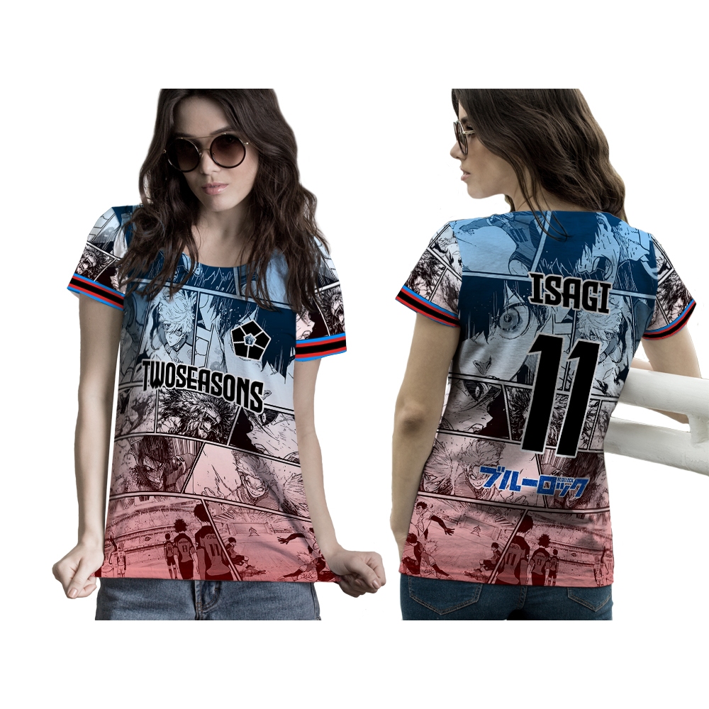 Baju Kaos Tshirt Jersey Retro Anime Blue Lock Wanita Custom