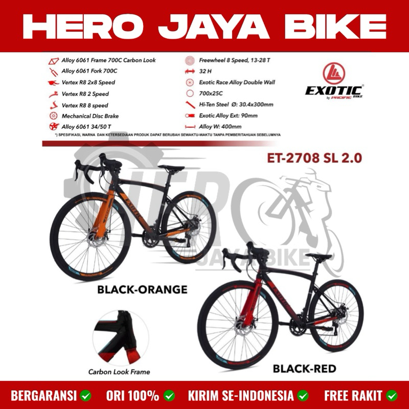 Roadbike EXOTIC ET 2708 SL 2.0 Sepeda Balap 700C Alloy 2x8Speed Rem Cakram Termurah