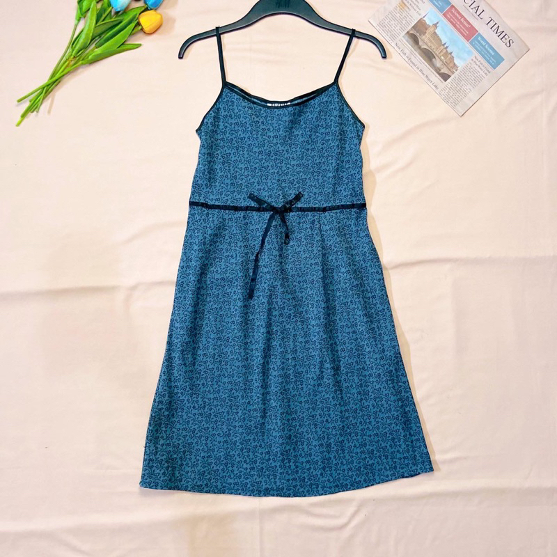 Vintage Bunga Slip Dress Midi Navy Ananas Baju Dinas [ THRIFT PRELOVED PL ]