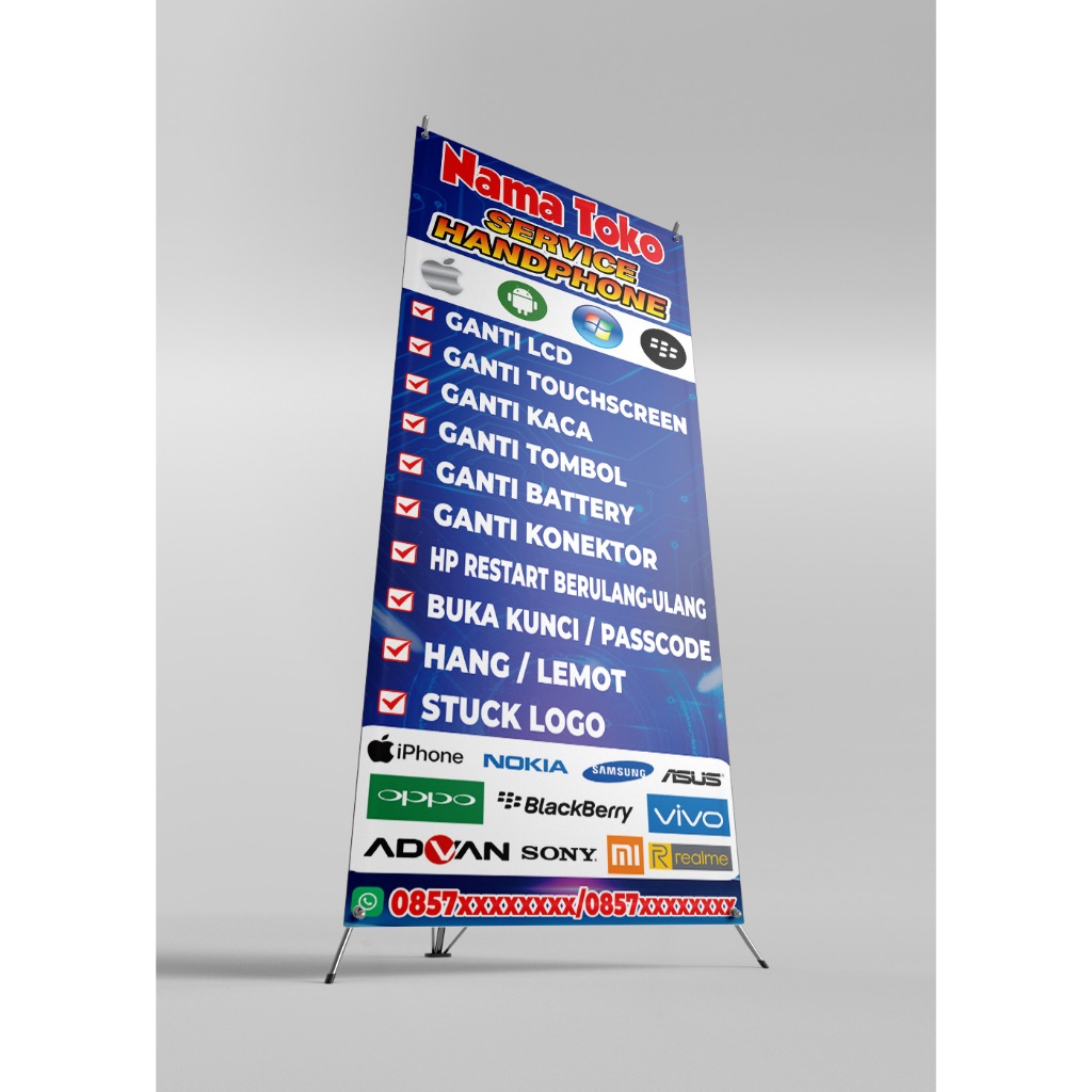 SPANDUK BANNER BERDIRI KONTER SERVICE HP UKURAN CUSTOM