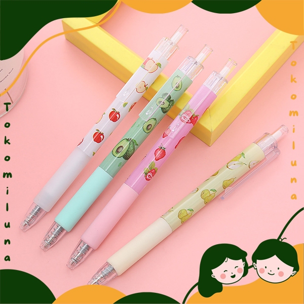 

Pulpen mekanik fruit motif buah lucu cute tinta gel hitam HB1388