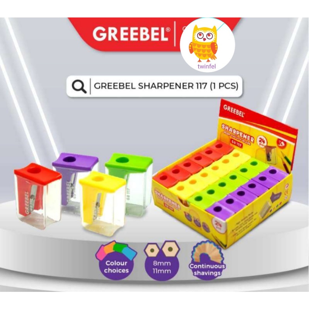 

GREEBEL SHARPENER 117 (COLOUR BOX) Rautan anak sekolah lancip anti patah