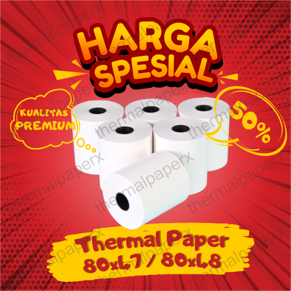 

KERTAS THERMAL STRUK KASIR PAPER ROLL 80X47 / 80X48 TERMAL POS RECEIPT PRINTER 80MM 80X47MM 80X48MM