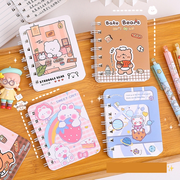 

1 set dapat 4 pcs mini memo buku notebook karakter cute bear beruang lucu HB1343