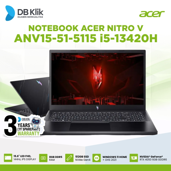 Notebook ACER ANV15-51-5115 i5-13420H 8/512GB RTX4050 15,6 FHD WIN OHS
